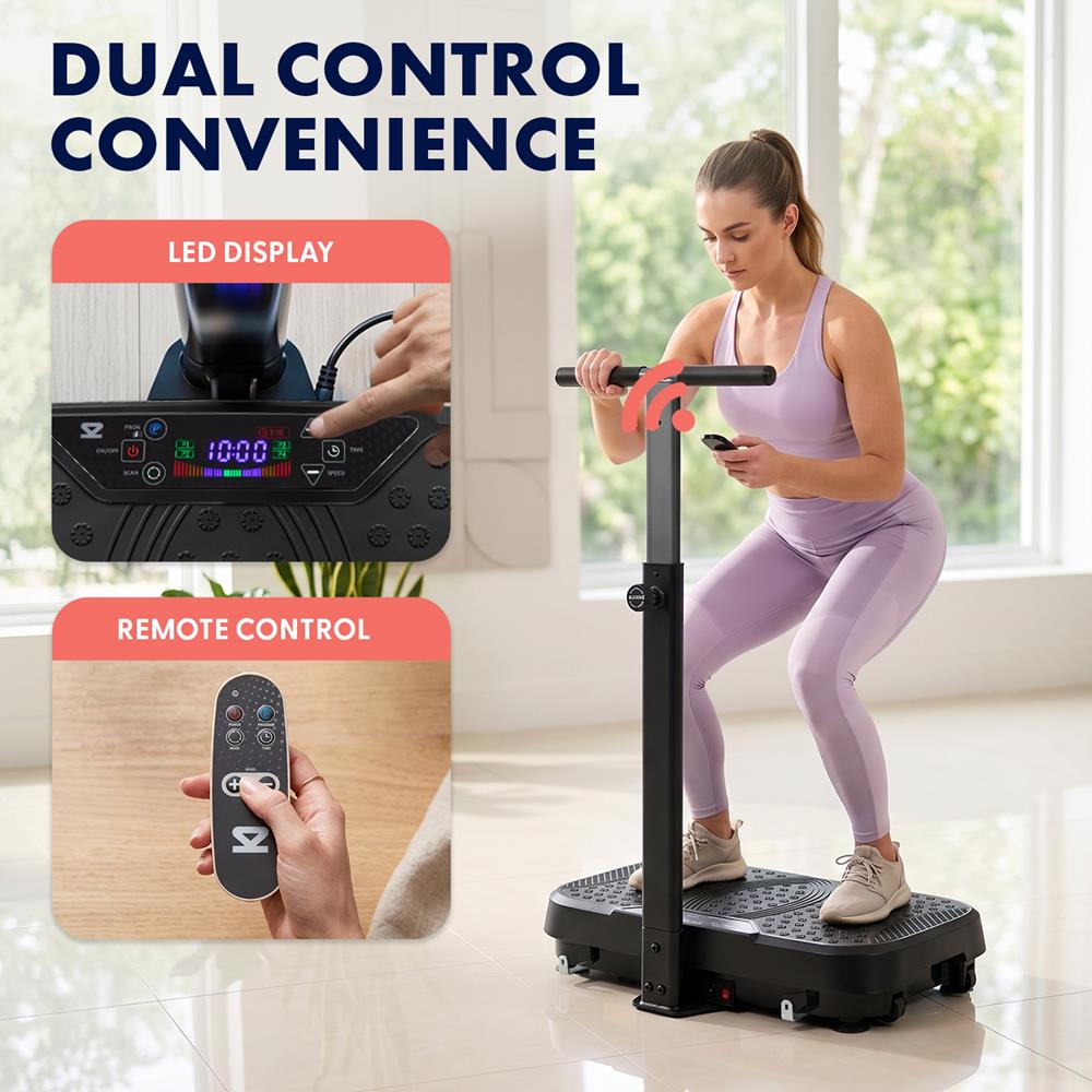 Hurtle Vibration Plate With Handle – Adjustable 1–99 Speeds, Quiet, Lightweight, With Remote And Preset Programs Portable For Home And Office (Black)