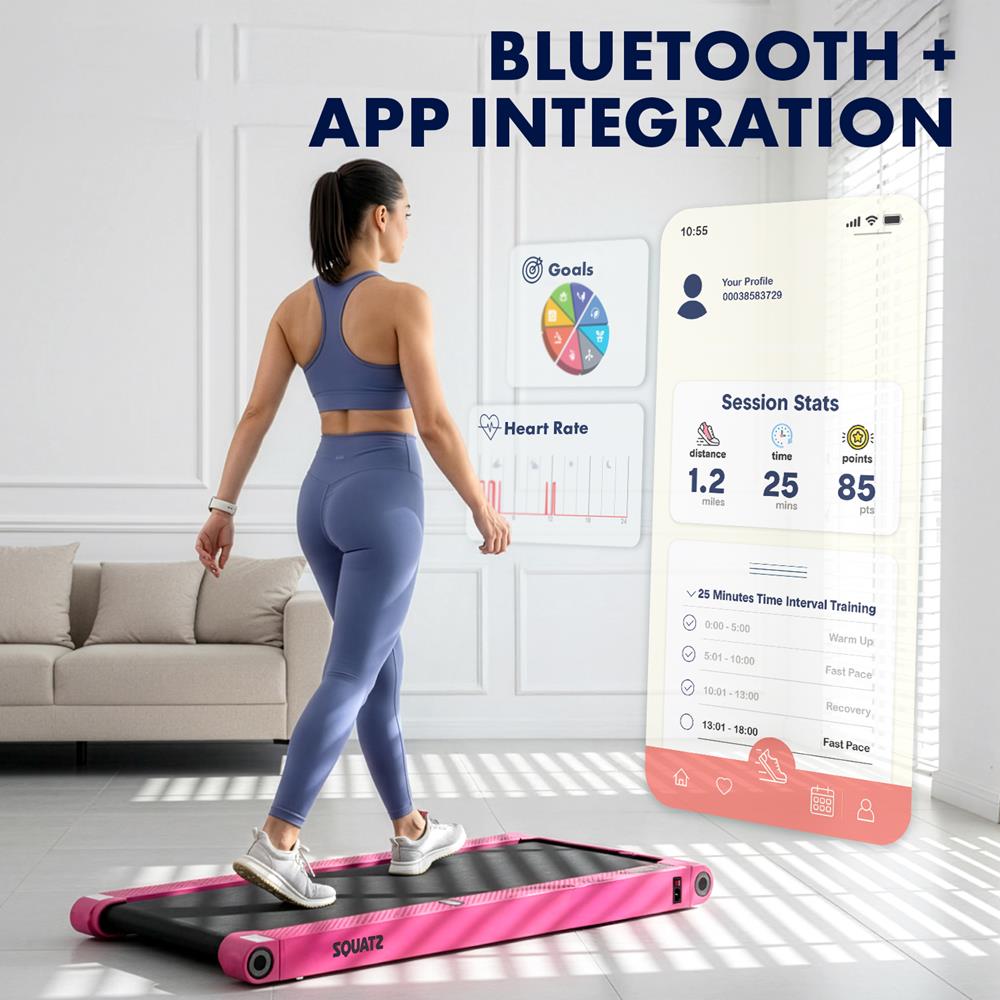 Squatz 2-In-1 Walking Pad With Vibration Plates – Compact Treadmill With 1.0Hp Motor, Led Display & Remote Control (Pink)