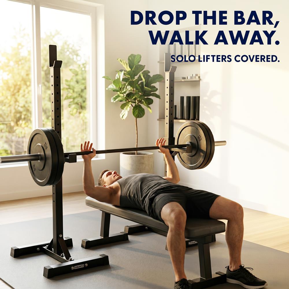 Squatz Barbell And Bench Press Rack - Heavy-Duty Adjustable Barbell And Bench Press Rack Stand With Multi-Height Settings For Home Gym Strength Training And Weightlifting Workouts
