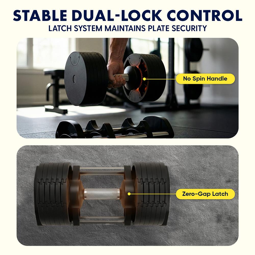 Squatz 45-Lb. Adjustable Dumbbell Weight Set - With Quick Plate Adjustment And Anti-Slip Handle Perfect For Home Workout, Gym & Strength Training For Men & Women (Black)