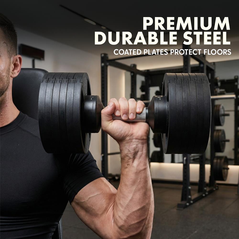 Squatz 45-Lb. Adjustable Dumbbell Weight Set - With Quick Plate Adjustment And Anti-Slip Handle Perfect For Home Workout, Gym & Strength Training For Men & Women (Black)