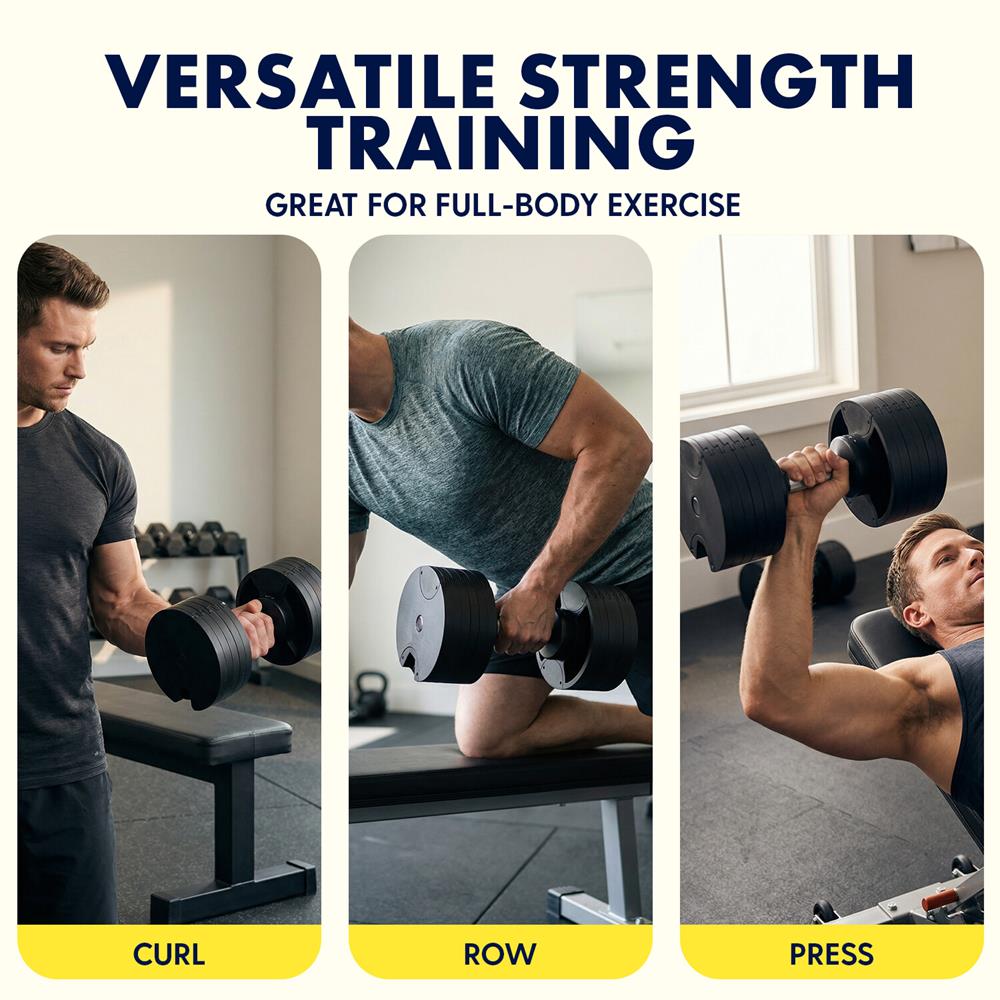 Squatz 45-Lb. Adjustable Dumbbell Weight Set - With Quick Plate Adjustment And Anti-Slip Handle Perfect For Home Workout, Gym & Strength Training For Men & Women (Black)