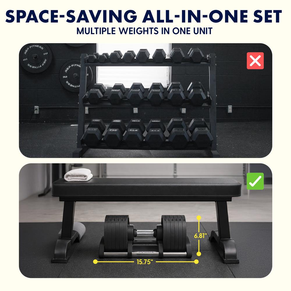 Squatz 45-Lb. Adjustable Dumbbell Weight Set - With Quick Plate Adjustment And Anti-Slip Handle Perfect For Home Workout, Gym & Strength Training For Men & Women (Black)