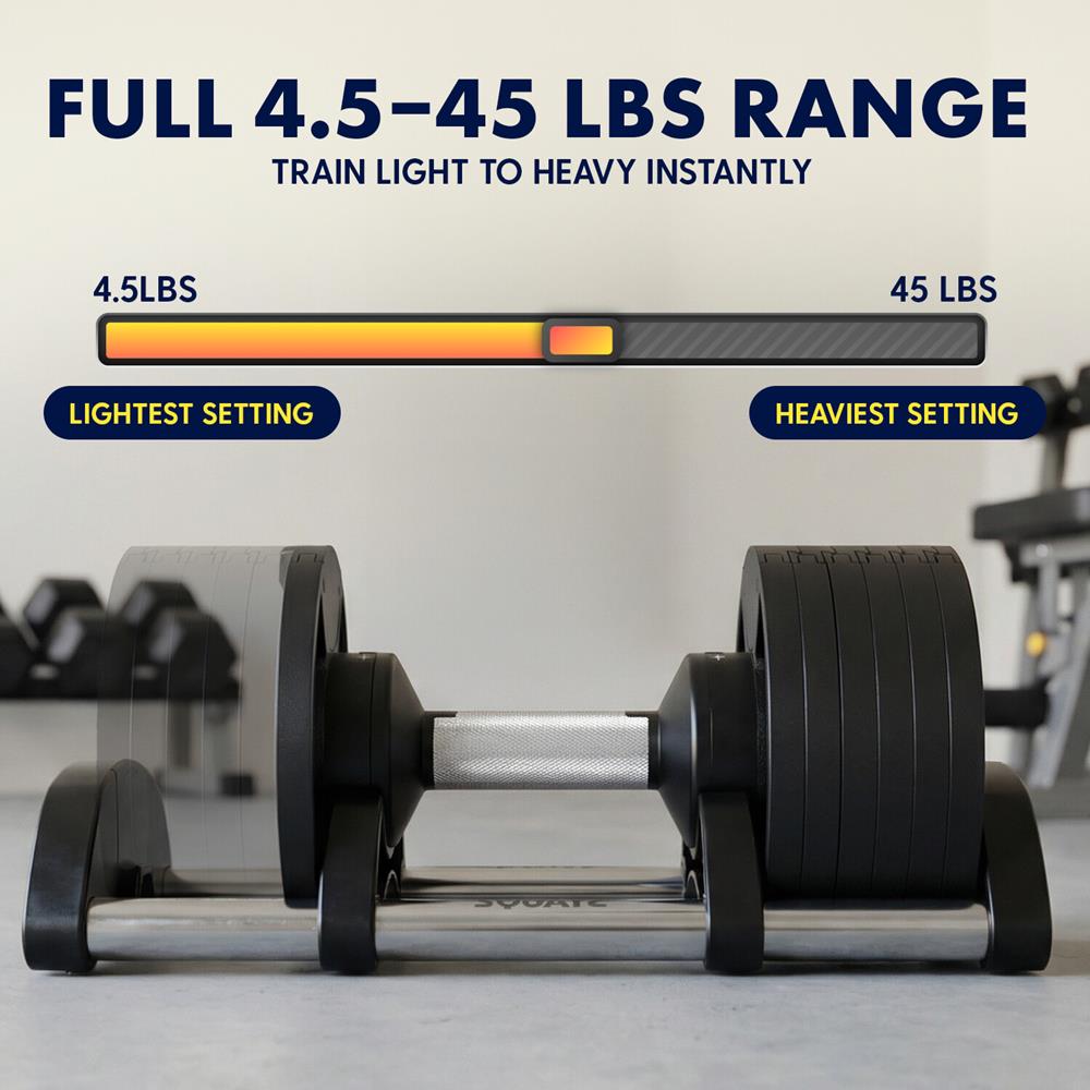 Squatz 45-Lb. Adjustable Dumbbell Weight Set - With Quick Plate Adjustment And Anti-Slip Handle Perfect For Home Workout, Gym & Strength Training For Men & Women (Black)