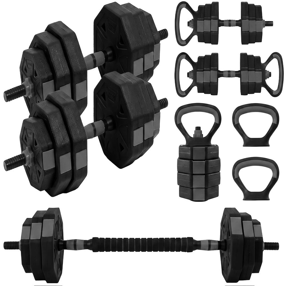 Squatz 4-In-1 Multifunctional 45 Lbs Adjustable Octagon Dumbbell Set With Barbell Connector, Kettlebell Handle, And Push-Up Handles For Home Gym Strength Training (Black)