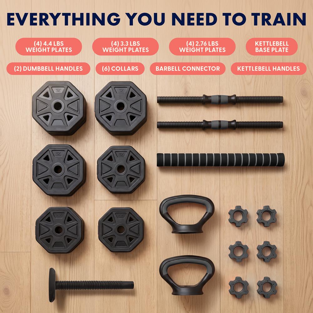 Squatz 4-In-1 Multifunctional 45 Lbs Adjustable Octagon Dumbbell Set With Barbell Connector, Kettlebell Handle, And Push-Up Handles For Home Gym Strength Training (Black)