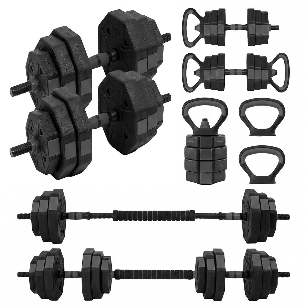 Squatz 4-In-1 Multifunctional 70 Lb Adjustable Octagon Dumbbell Set With Barbell Connector, Kettlebell Handle, And Push-Up Handles For Home Gym Strength Training (Black)