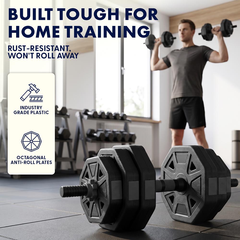 Squatz 4-In-1 Multifunctional 70 Lb Adjustable Octagon Dumbbell Set With Barbell Connector, Kettlebell Handle, And Push-Up Handles For Home Gym Strength Training (Black)