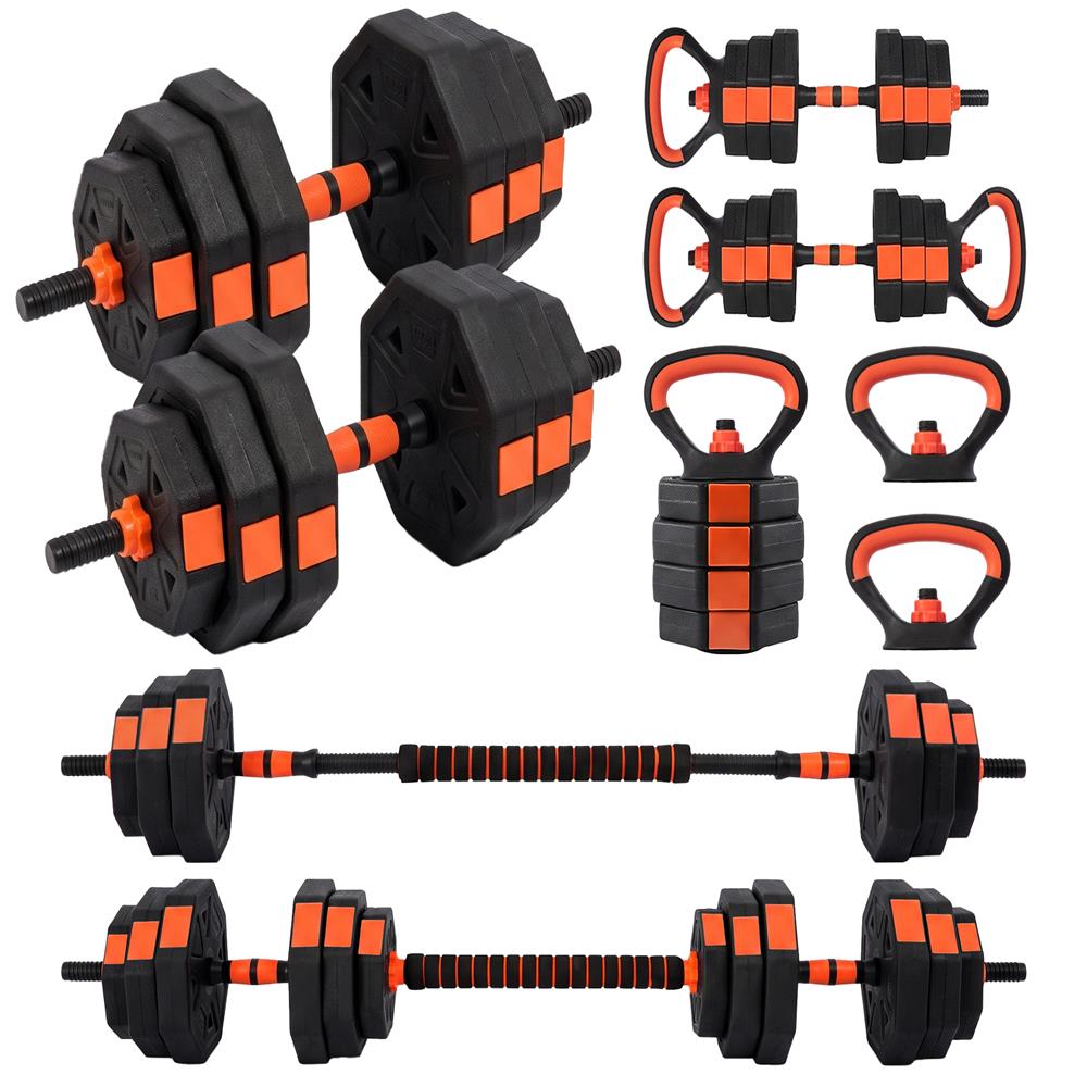 Squatz 4-In-1 Multifunctional 70 Lbs Adjustable Octagon Dumbbell Set With Barbell Connector, Kettlebell Handle, And Push-Up Handles For Home Gym Strength Training (Black And Red)
