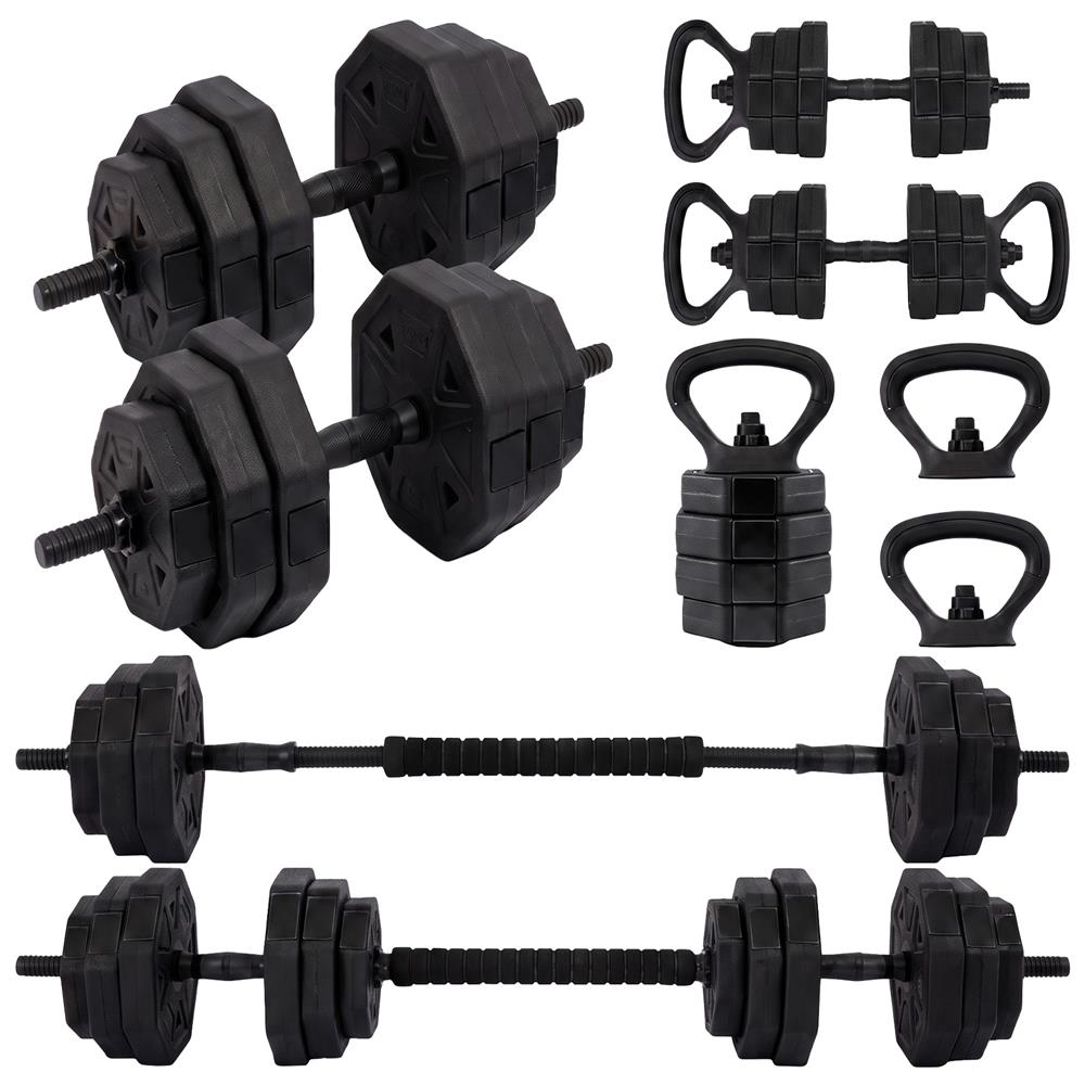 Squatz 4-In-1 Multifunctional 90 Lbs Adjustable Octagon Dumbbell Set With Barbell Connector, Kettlebell Handle, And Push-Up Handles For Home Gym Strength Training (Black)