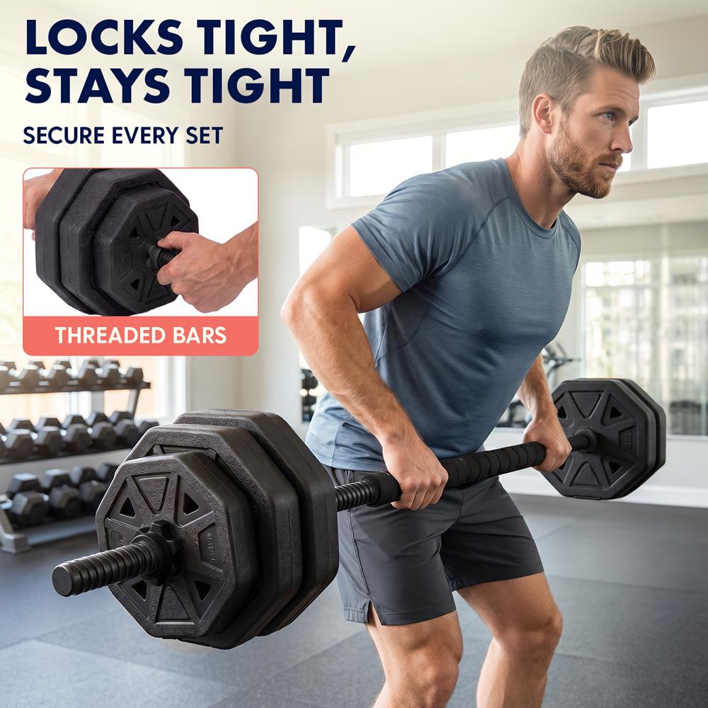 Squatz 4-In-1 Multifunctional 90 Lbs Adjustable Octagon Dumbbell Set With Barbell Connector, Kettlebell Handle, And Push-Up Handles For Home Gym Strength Training (Black)