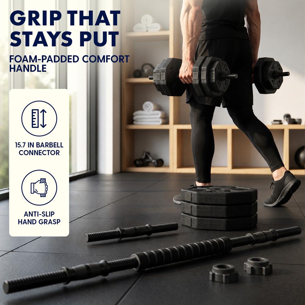 Squatz 4-In-1 Multifunctional 90 Lbs Adjustable Octagon Dumbbell Set With Barbell Connector, Kettlebell Handle, And Push-Up Handles For Home Gym Strength Training (Black)