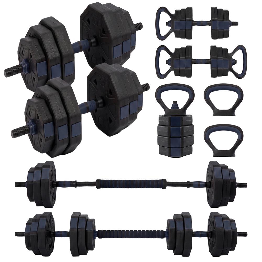 Squatz 4-In-1 Multifunctional 90 Lbs Adjustable Octagon Dumbbell Set With Barbell Connector, Kettlebell Handle, And Push-Up Handles For Home Gym Strength Training (Black And Navy)