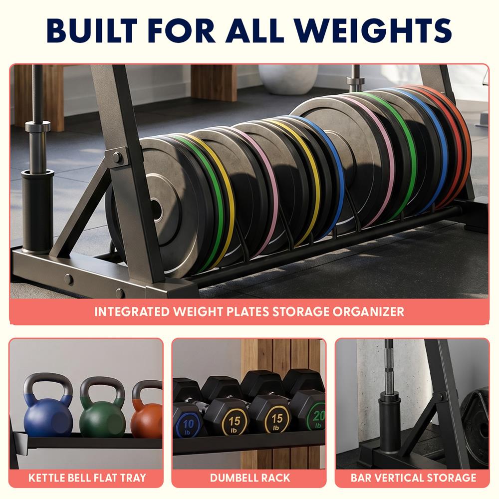 Squatz 3-Tier Dumbbell Rack - Heavy-Duty 3-Tier Dumbbells, Kettlebells, Bars, And Weight Plates Storage Organizer With Anti-Slip Shelves For Home Gym Or Commercial Fitness Use