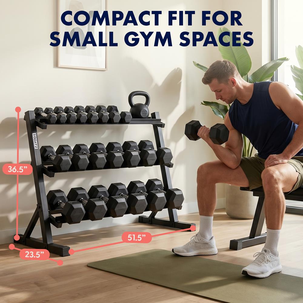 Squatz 3-Tier Dumbbell Rack - Heavy-Duty 3-Tier Weight Storage Organizer With Anti-Slip Shelves For Home Gym Or Commercial Fitness Use
