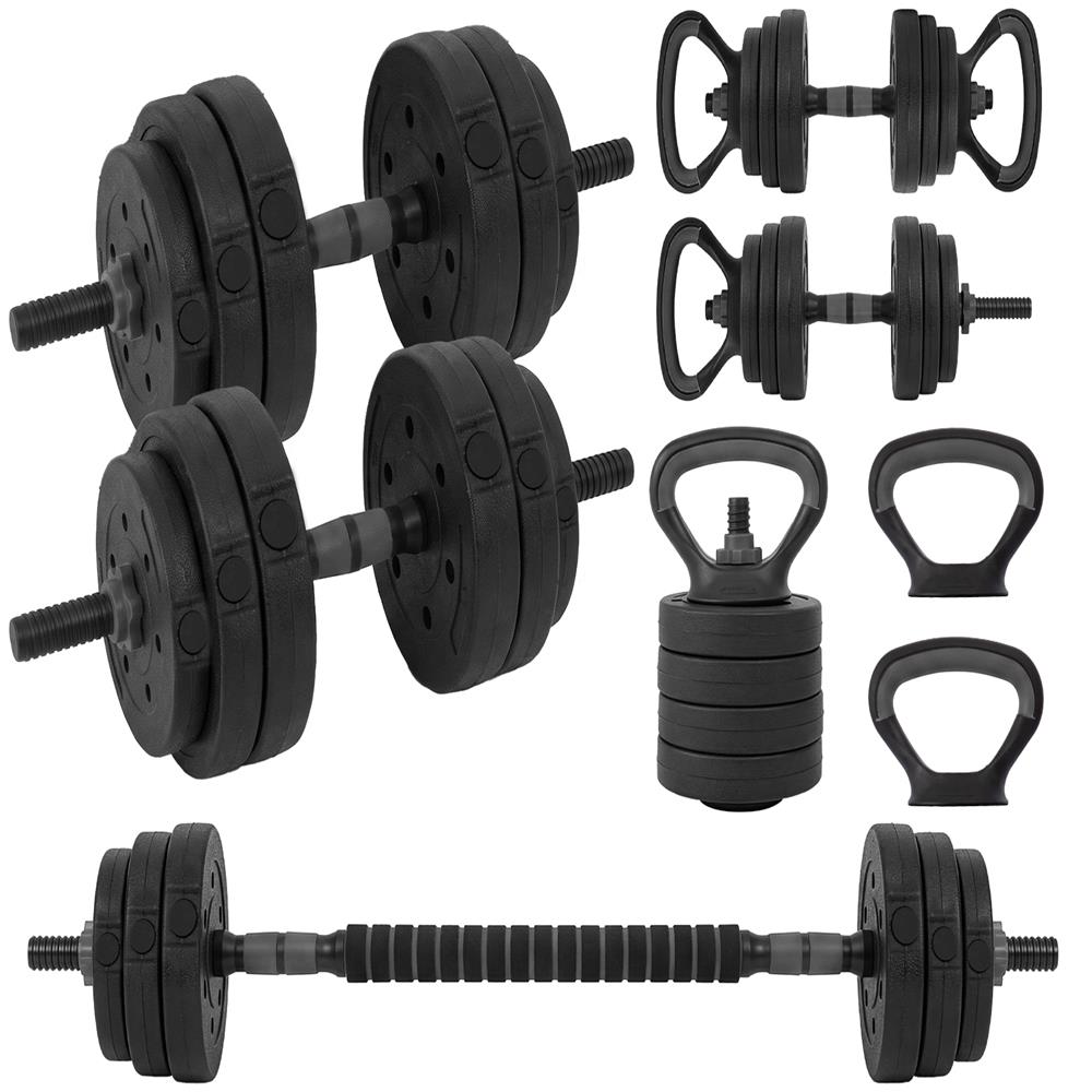 Squatz 4-In-1 Multifunctional 45 Lbs Adjustable Dumbbell Set With  Barbell Connector, Kettlebell Handle And Push-Up Handles For Home Gym Strength Training (Black)