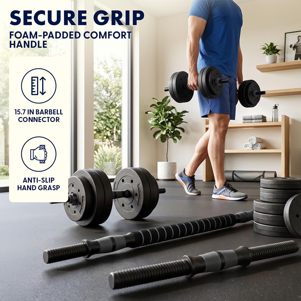 Squatz 4-In-1 Multifunctional 45 Lbs Adjustable Dumbbell Set With  Barbell Connector, Kettlebell Handle And Push-Up Handles For Home Gym Strength Training (Black)