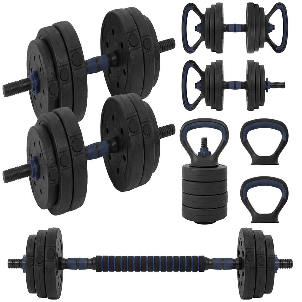 Squatz 4-In-1 Multifunctional 45 Lbs Adjustable Dumbbell Set With  Barbell Connector, Kettlebell Handle And Push-Up Handles For Home Gym Strength Training (Black And Navy)