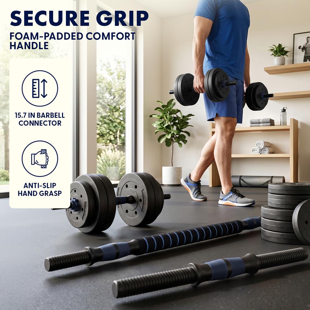 Squatz 4-In-1 Multifunctional 70 Lbs Adjustable Dumbbell Set With  Barbell Connector, Kettlebell Handle And Push-Up Handles For Home Gym Strength Training (Black And Navy)
