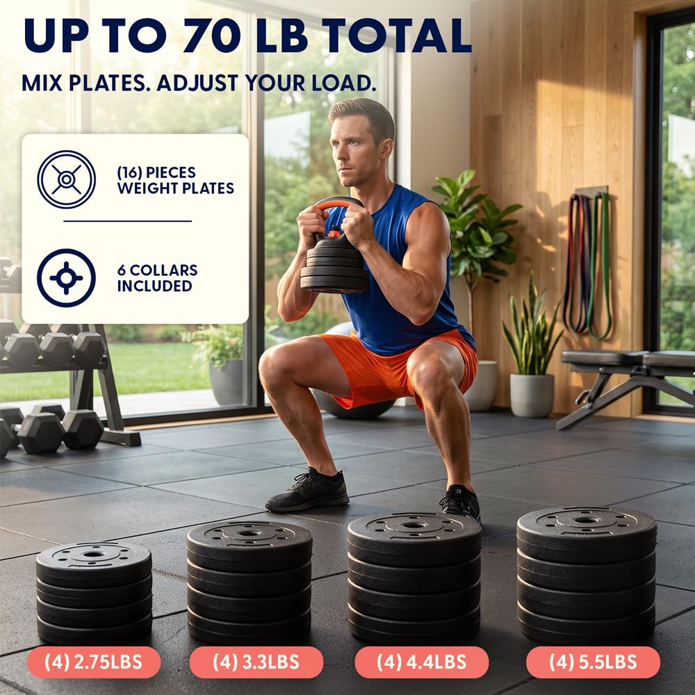 Squatz 4-In-1 Multifunctional 70Lbs Adjustable Dumbbell Set With  Barbell Connector, Kettlebell Handle And Push-Up Handles For Home Gym Strength Training (Black And Red)