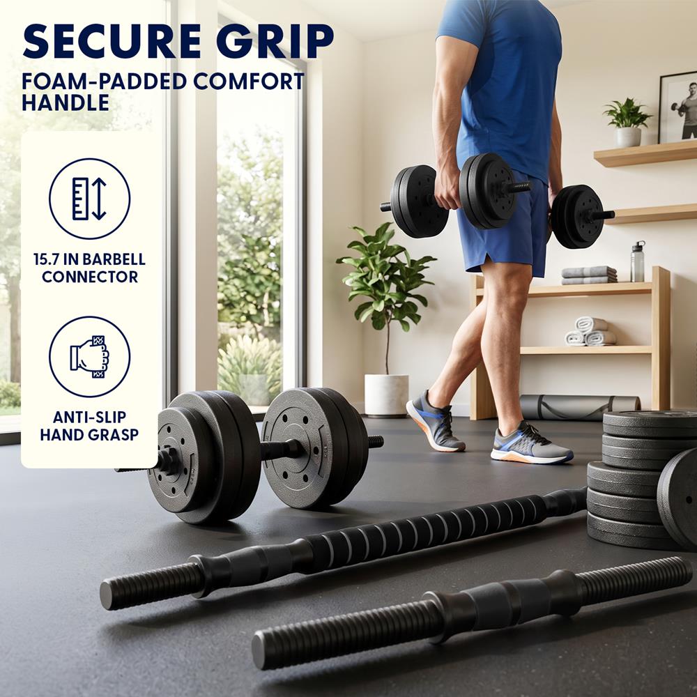 Squatz 4-In-1 Multifunctional 90 Lbs Adjustable Dumbbell Set With  Barbell Connector, Kettlebell Handle And Push-Up Handles For Home Gym Strength Training (Black)