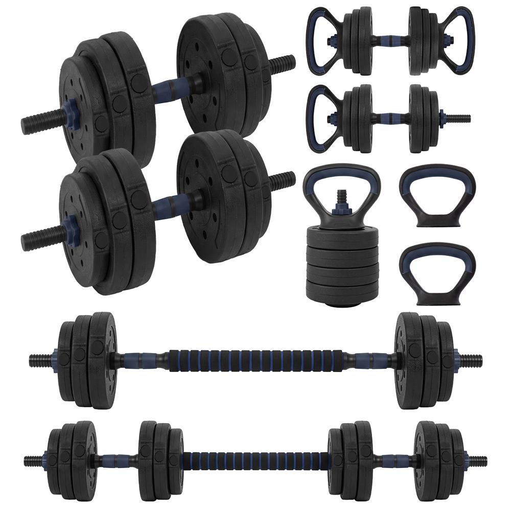 Squatz 4-In-1 Multifunctional 90 Lbs Adjustable Dumbbell Set With Barbell Connector, Kettlebell Handle And Push-Up Handles For Home Gym Strength Training (Black And Navy)