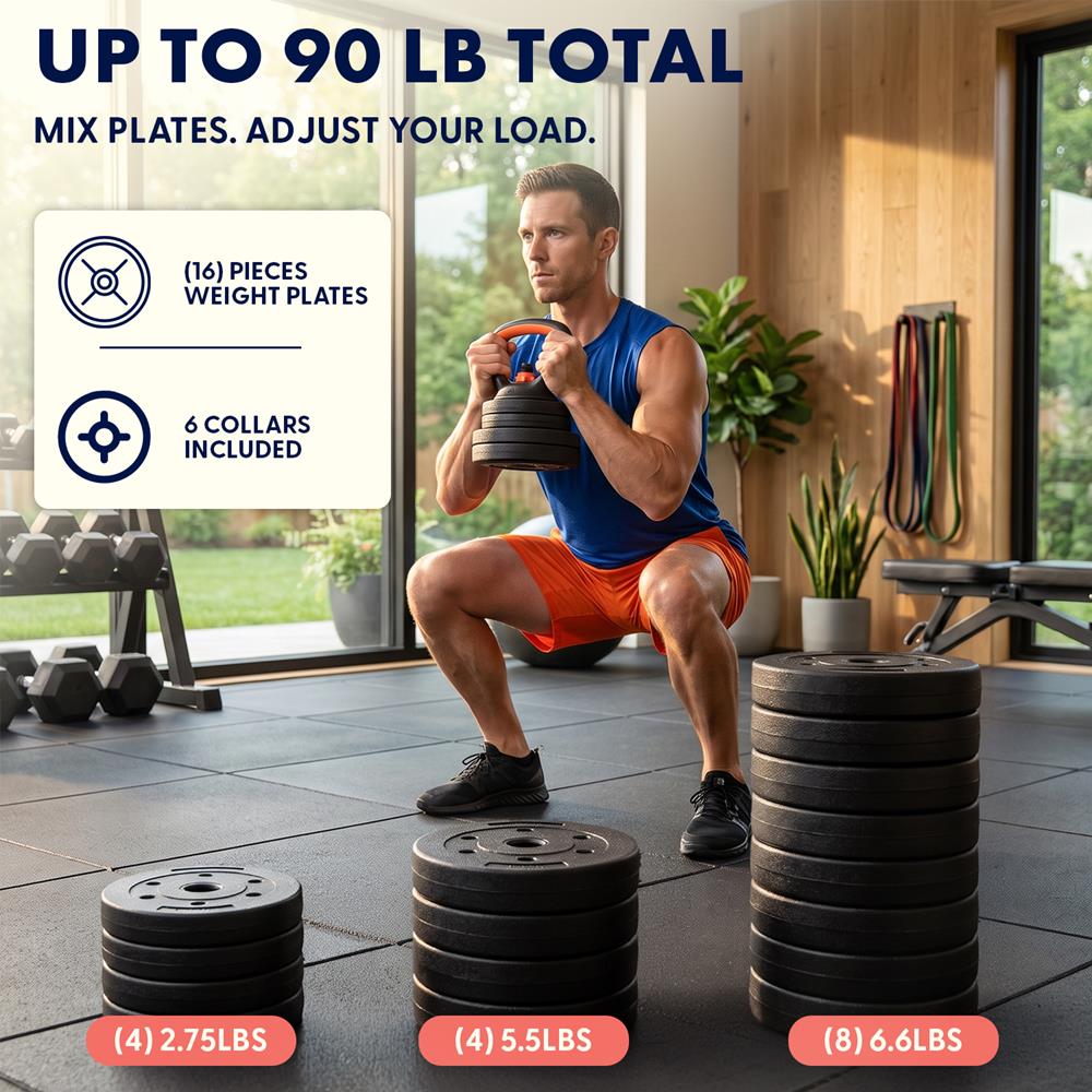 Squatz 4-In-1 Multifunctional 90 Lbs Adjustable Dumbbell Set With  Barbell Connector, Kettlebell Handle And Push-Up Handles For Home Gym Strength Training (Black And Red)