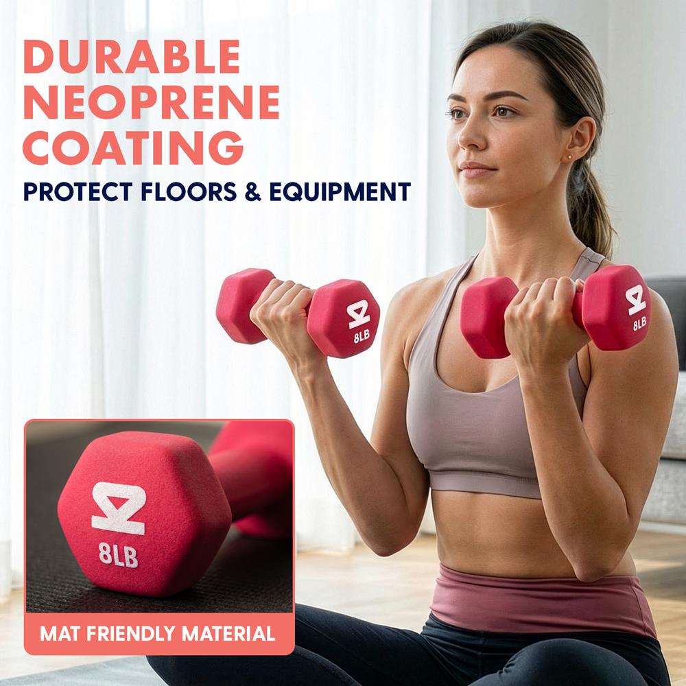 Squatz Neoprene Dumbbell Set With Storage Stand – 3 Lb, 5 Lb And 8 Lb Pairs, Comfortable Grip, For Home & Gym Workouts