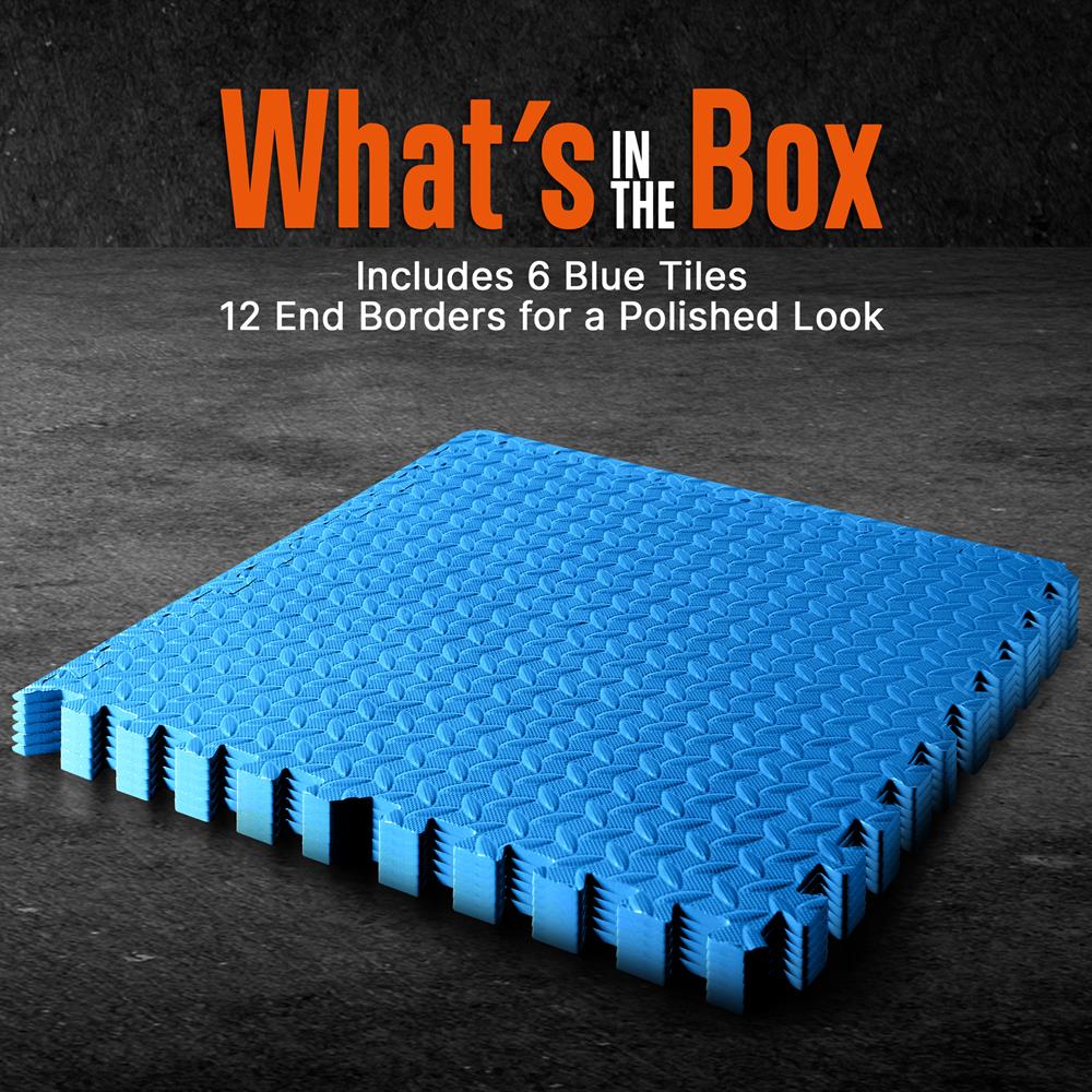 Exercise Mat 6-Piece Set, Cushioned EVA Foam, Non-Skid, Easy Assembly, Blue