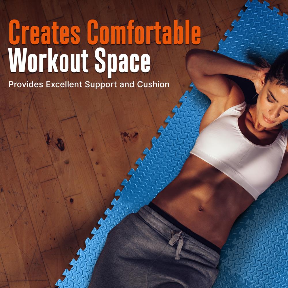 Exercise Mat 6-Piece Set, Cushioned EVA Foam, Non-Skid, Easy Assembly, Blue
