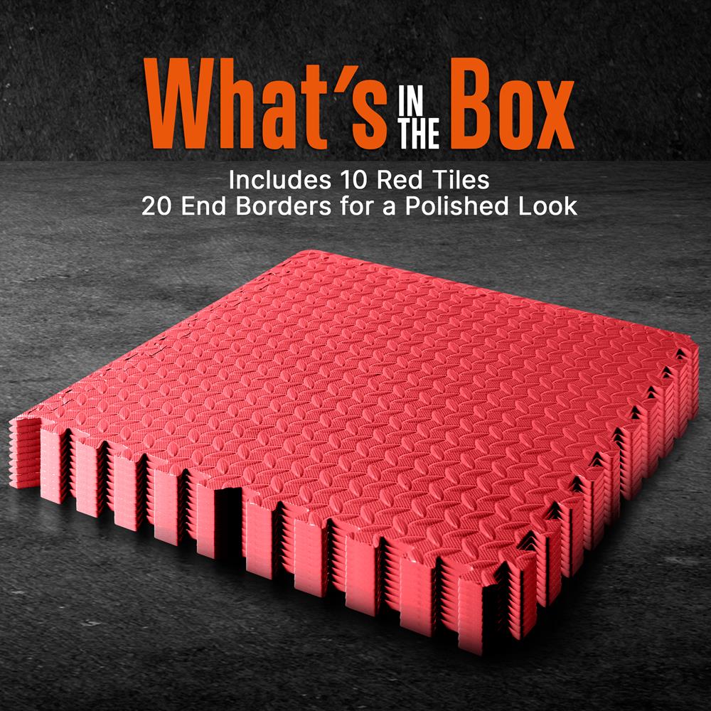 Exercise Mat 10 Pcs - Cushioned EVA Foam, Non-Skid, Easy Assembly, Red