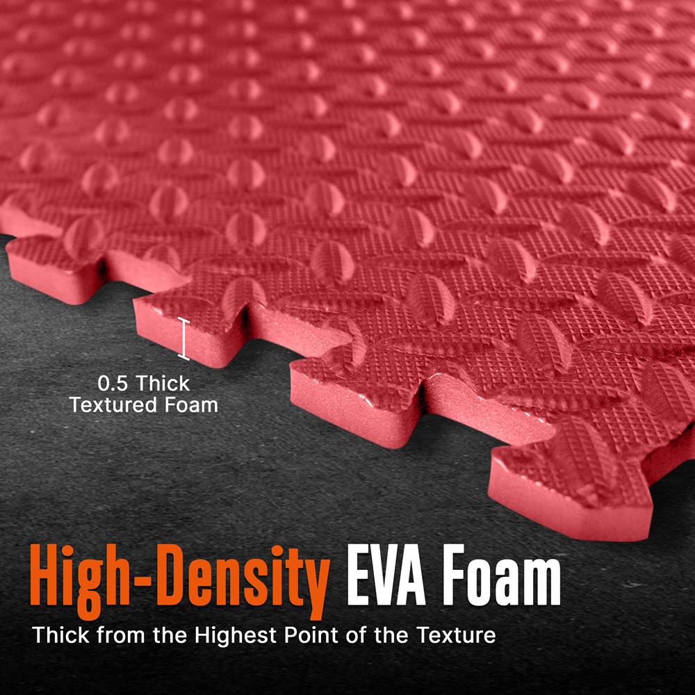 Exercise Mat 10 Pcs - Cushioned EVA Foam, Non-Skid, Easy Assembly, Red