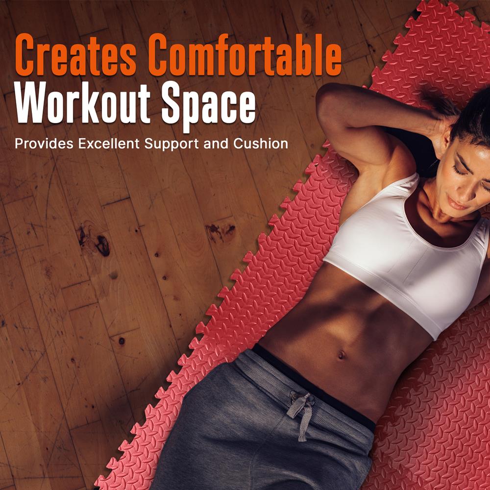 Exercise Mat 10 Pcs - Cushioned EVA Foam, Non-Skid, Easy Assembly, Red
