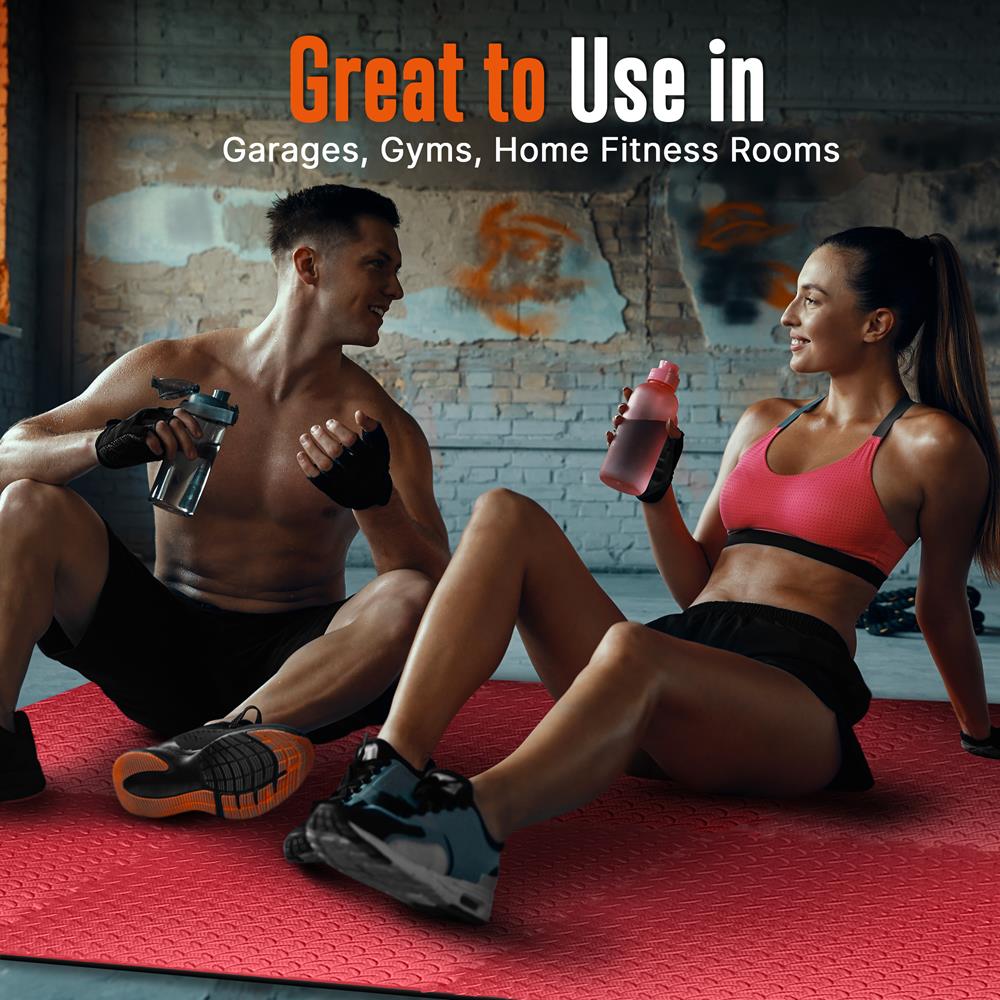 Exercise Mat 10 Pcs - Cushioned EVA Foam, Non-Skid, Easy Assembly, Red