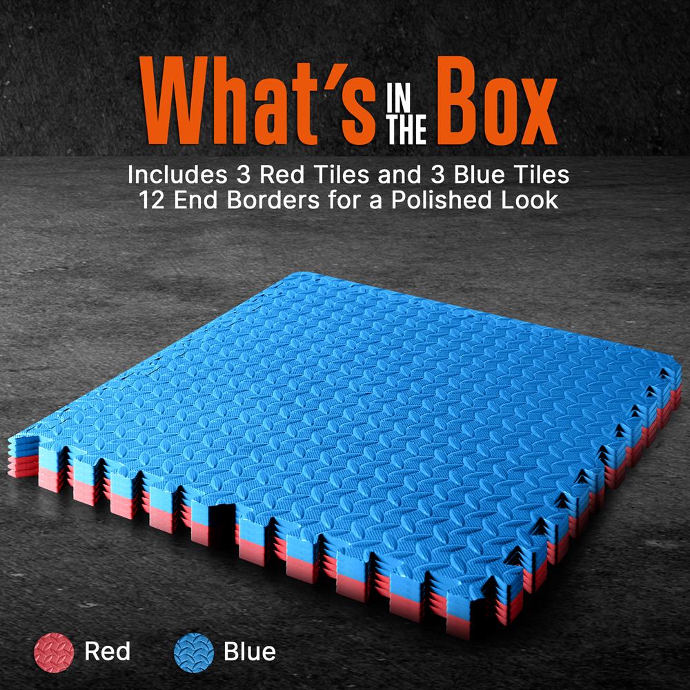 Exercise Mat Set, Cushioned EVA Foam, Non-Skid, Easy Assembly, Red/Blue