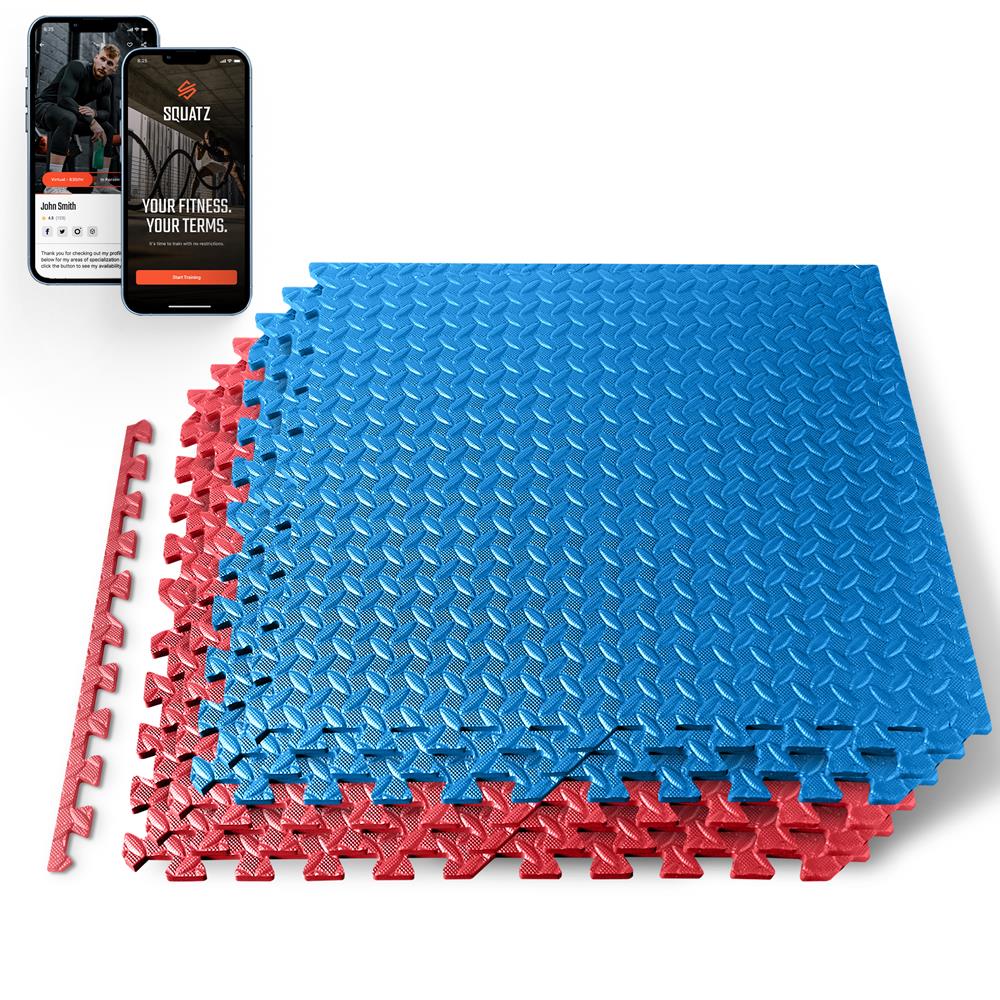 Exercise Mat Set, Cushioned EVA Foam, Non-Skid, Easy Assembly, Red/Blue