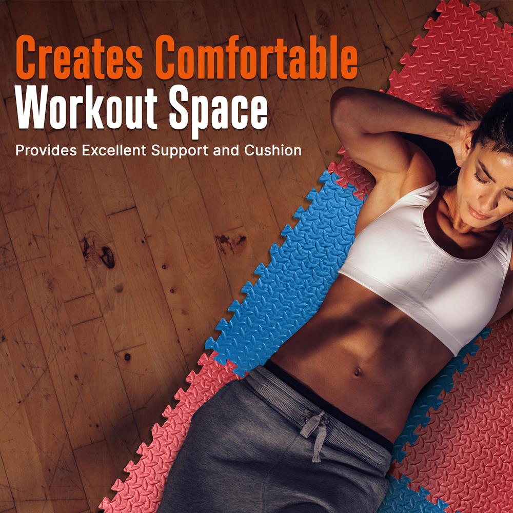 Exercise Mat Set, Cushioned EVA Foam, Non-Skid, Easy Assembly, Red/Blue