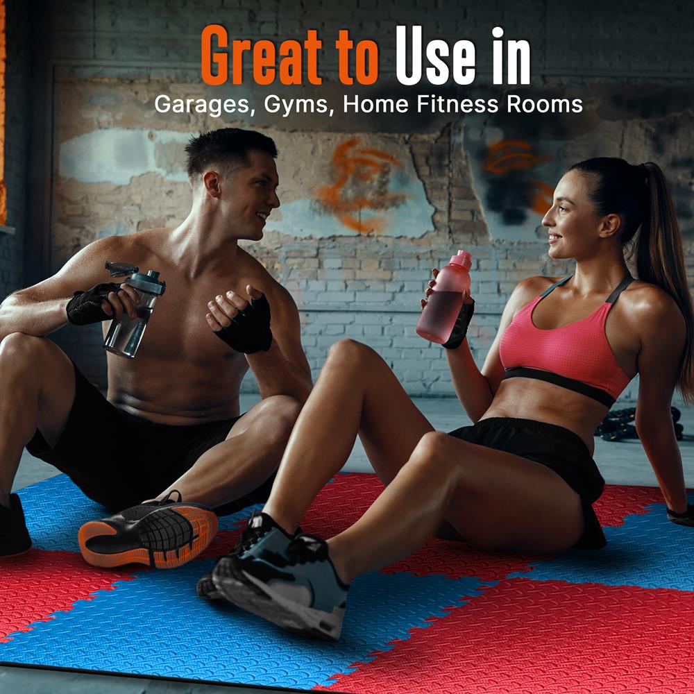 Exercise Mat Set, Cushioned EVA Foam, Non-Skid, Easy Assembly, Red/Blue