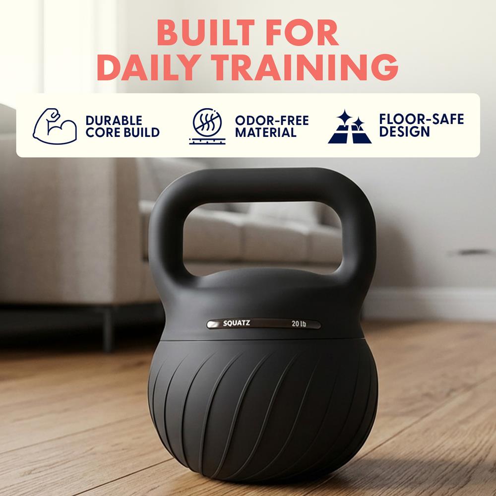 Squatz 20-Lb Soft Drop Kettlebell With Extra-Wide Handle And Sand-Filled Cushioned Base For Home Gym & Strength Training (Black)