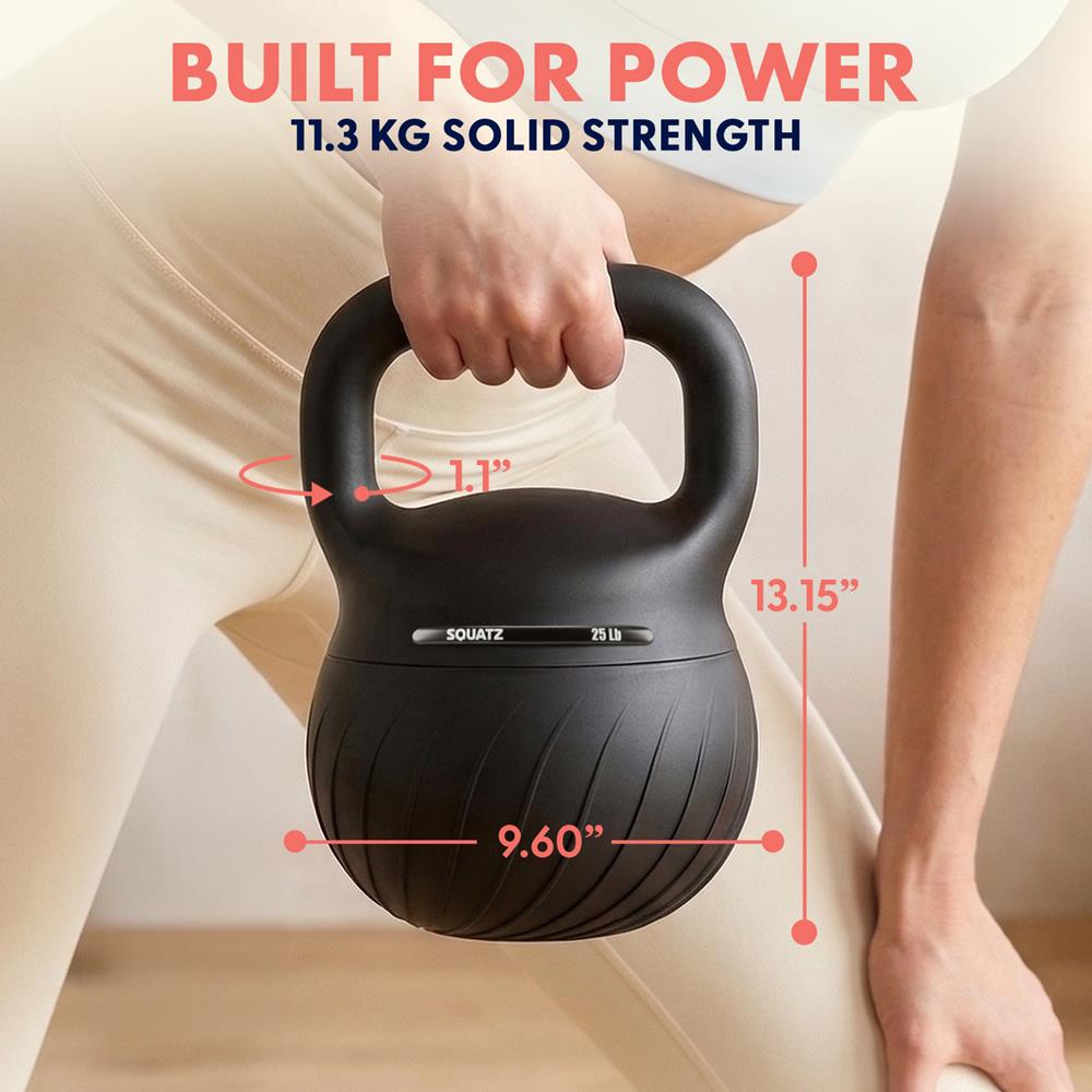 Squatz 25-Lb Soft Drop Kettlebell With Extra-Wide Handle And Sand-Filled Cushioned Base For Home Gym & Strength Training (Black)