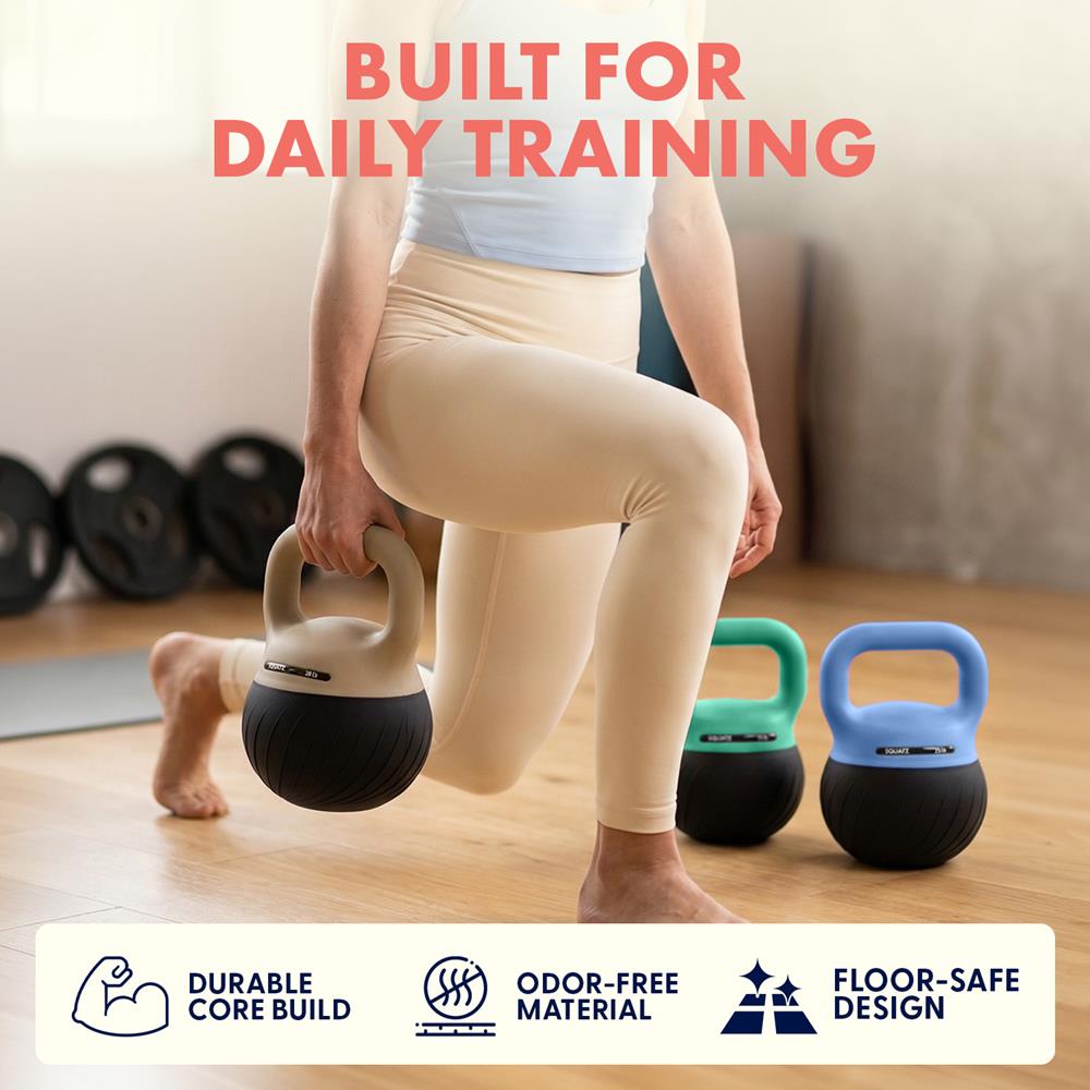 Squatz Soft Drop Kettlebell Set With Extra-Wide Handle, Multiple Weight Options And Sand-Filled Cushioned Base For Home Gym & Strength Training