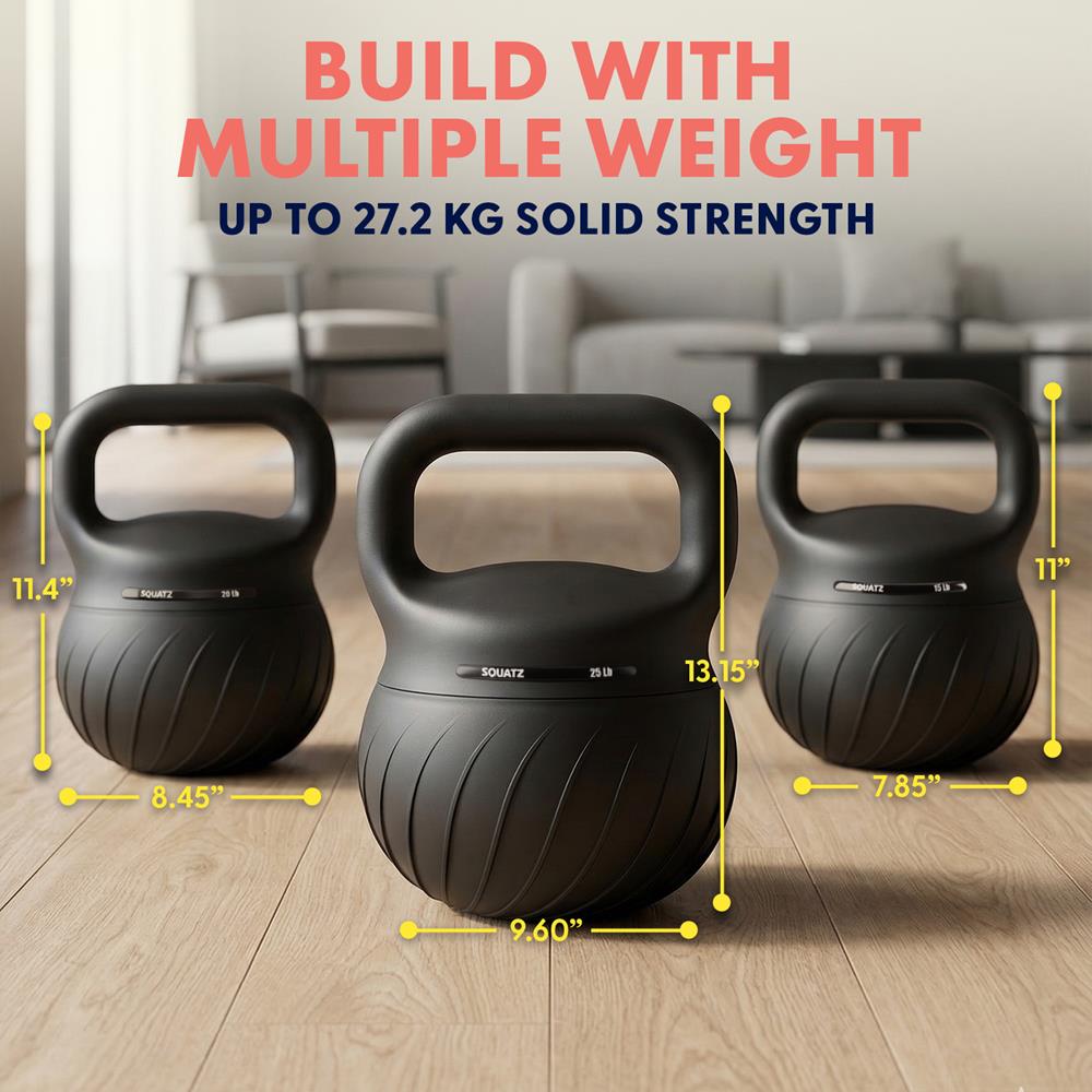 Squatz Soft Drop Kettlebell Set With Extra-Wide Handle, Multiple Weight Options And Sand-Filled Cushioned Base For Home Gym & Strength Training