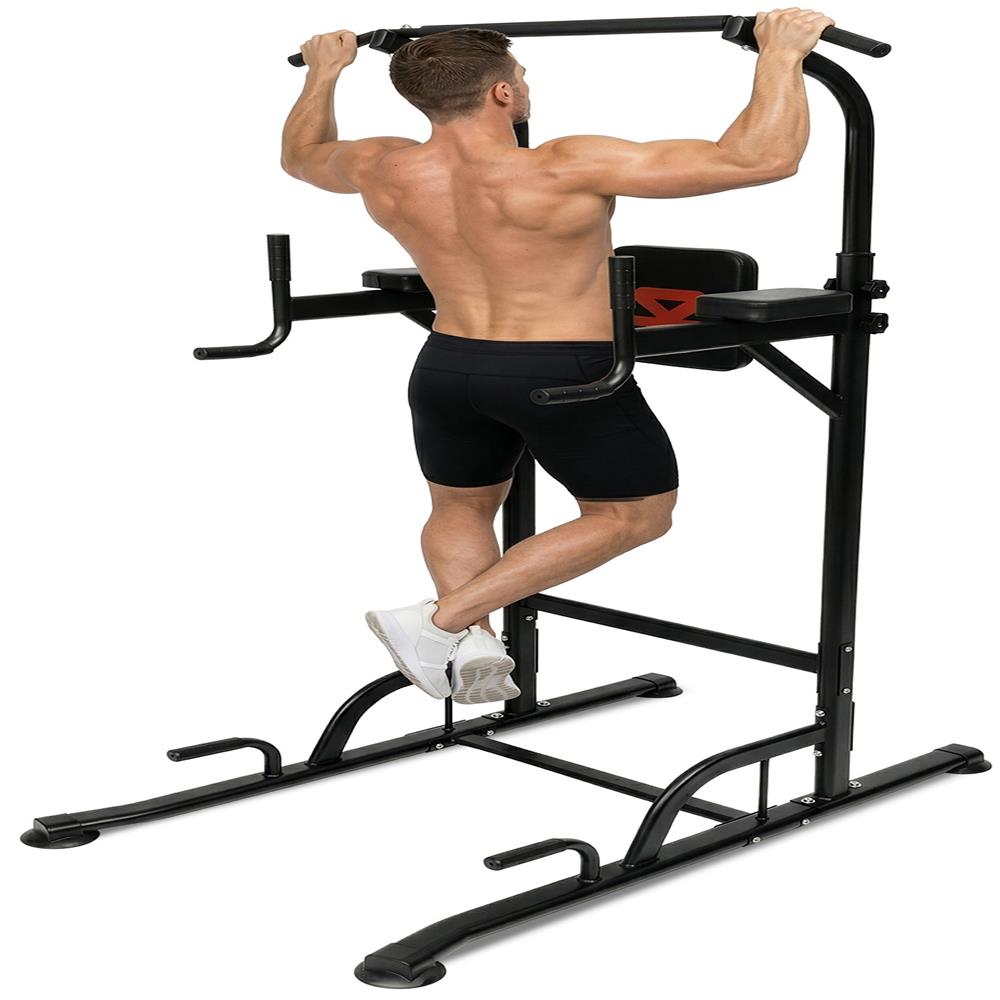 Squatz Power Tower Pull Up Workout Station With 6 Adjustable Height Levels And 330 Lbs. Weight Capacity For Home Gym & Strength Training (Black)
