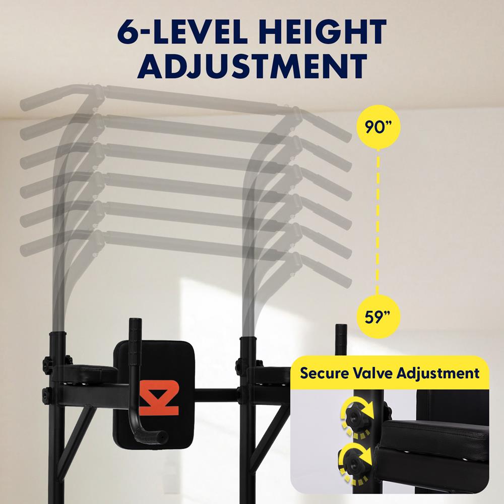 Squatz Power Tower Pull Up Workout Station With 6 Adjustable Height Levels And 330 Lbs. Weight Capacity For Home Gym & Strength Training (Black)