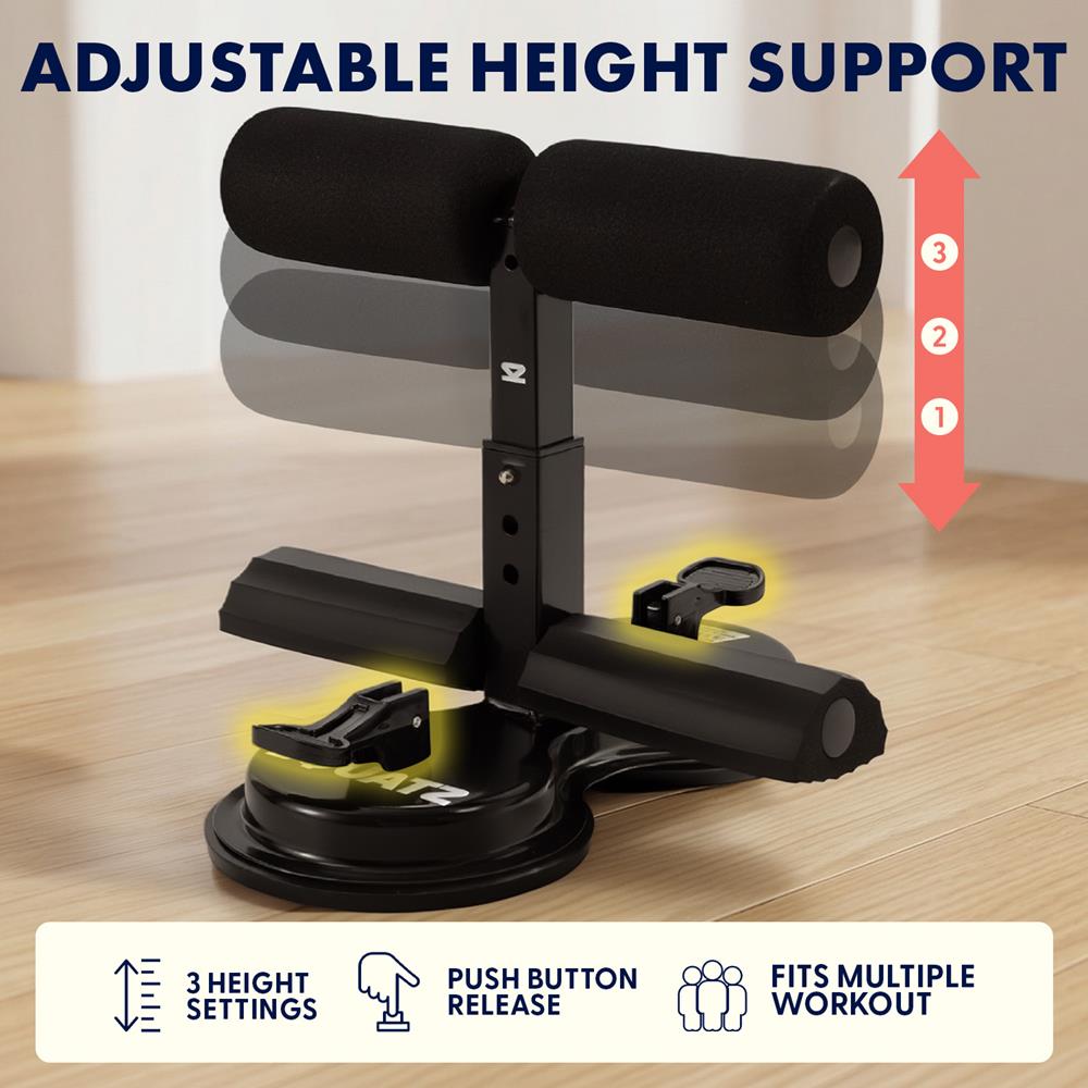 Squatz Portable Sit-Up Bar With Double Suction Cups For Home Fitness, Abdominal Training, And Core Strength Workouts (Black)