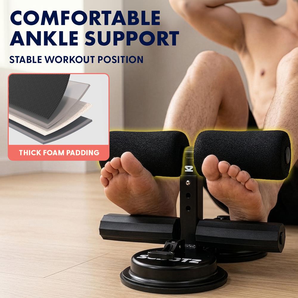 Squatz Portable Sit-Up Bar With Double Suction Cups For Home Fitness, Abdominal Training, And Core Strength Workouts (Black)