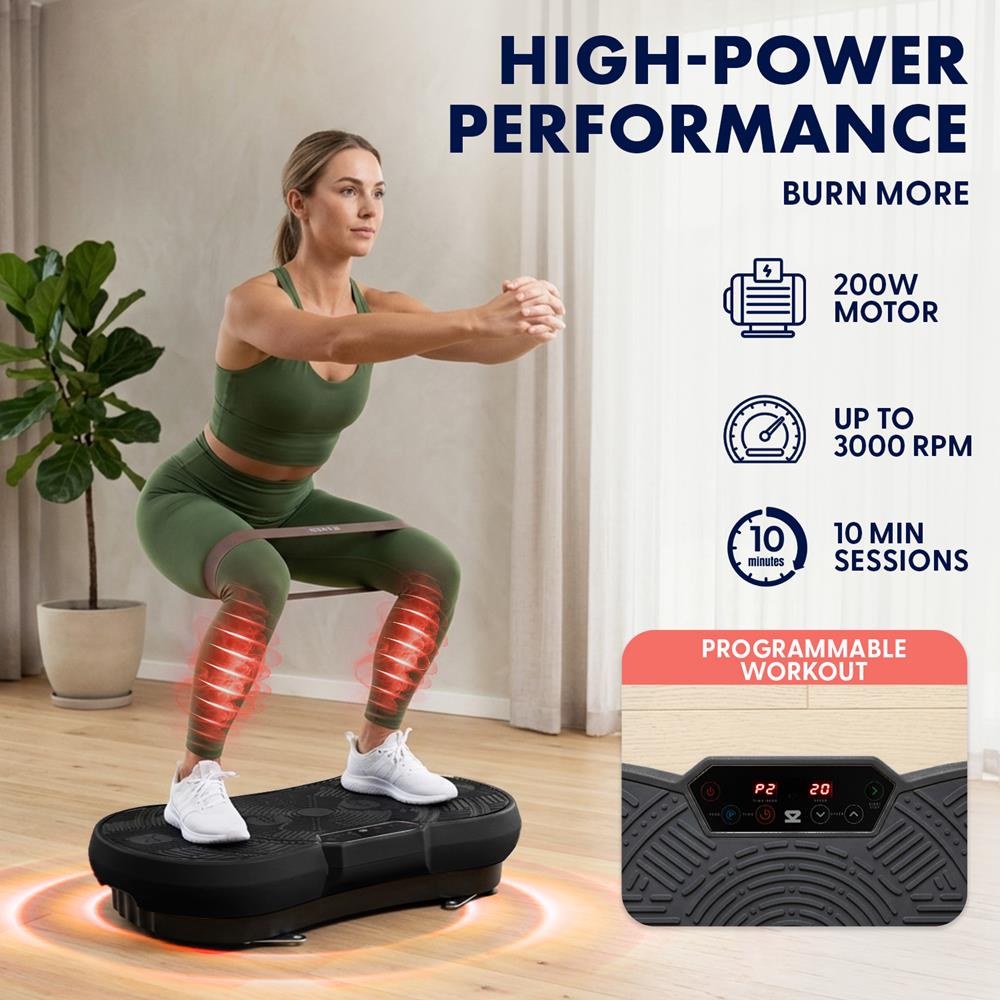 Hurtle Vibration Plate Machine – Adjustable 1–99 Speeds, Quiet, Lightweight, With Remote And Preset Programs Portable For Home And Office (Black)