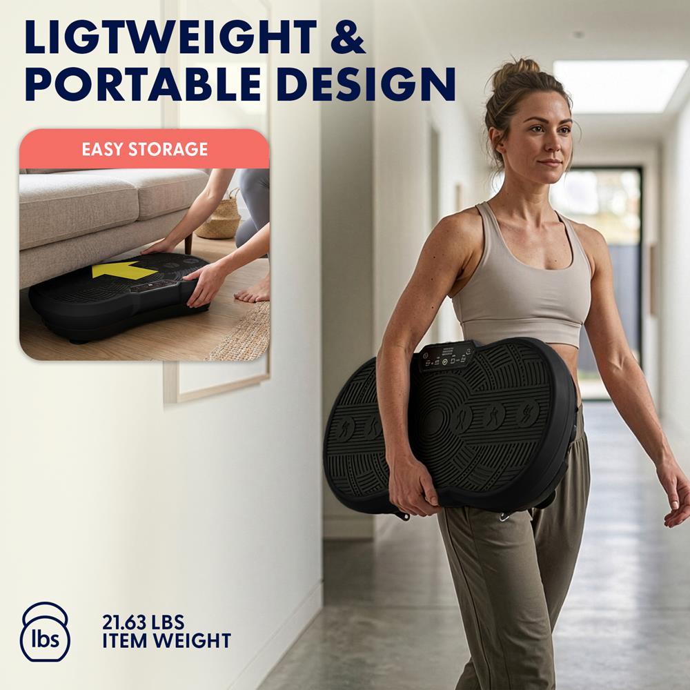 Hurtle Vibration Plate Machine – Adjustable 1–99 Speeds, Quiet, Lightweight, With Remote And Preset Programs Portable For Home And Office (Black)