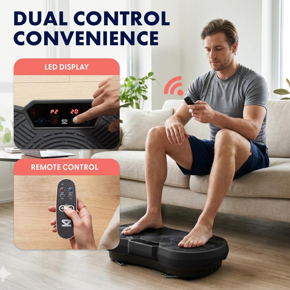 Hurtle Vibration Plate Machine – Adjustable 1–99 Speeds, Quiet, Lightweight, With Remote And Preset Programs Portable For Home And Office (Black)