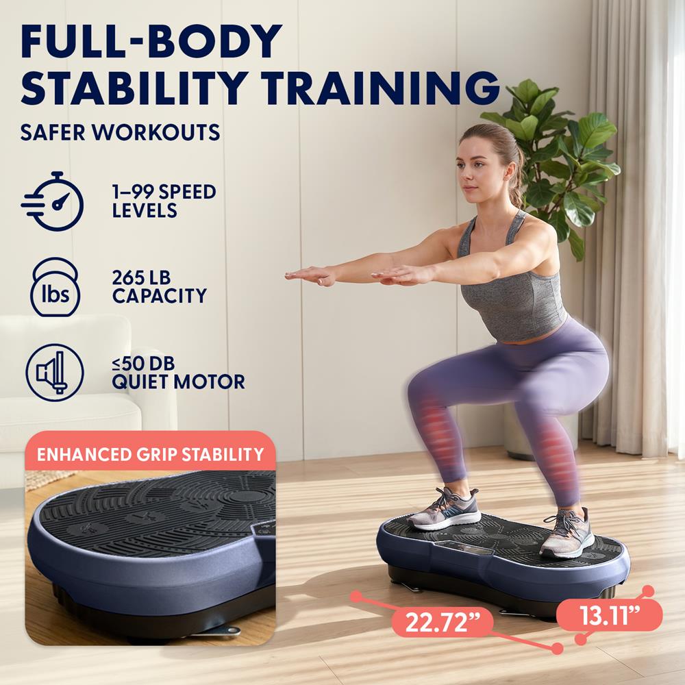 Hurtle Vibration Plate Machine – Adjustable 1–99 Speeds, Quiet, Lightweight, With Remote And Preset Programs Portable For Home And Office (Blue)